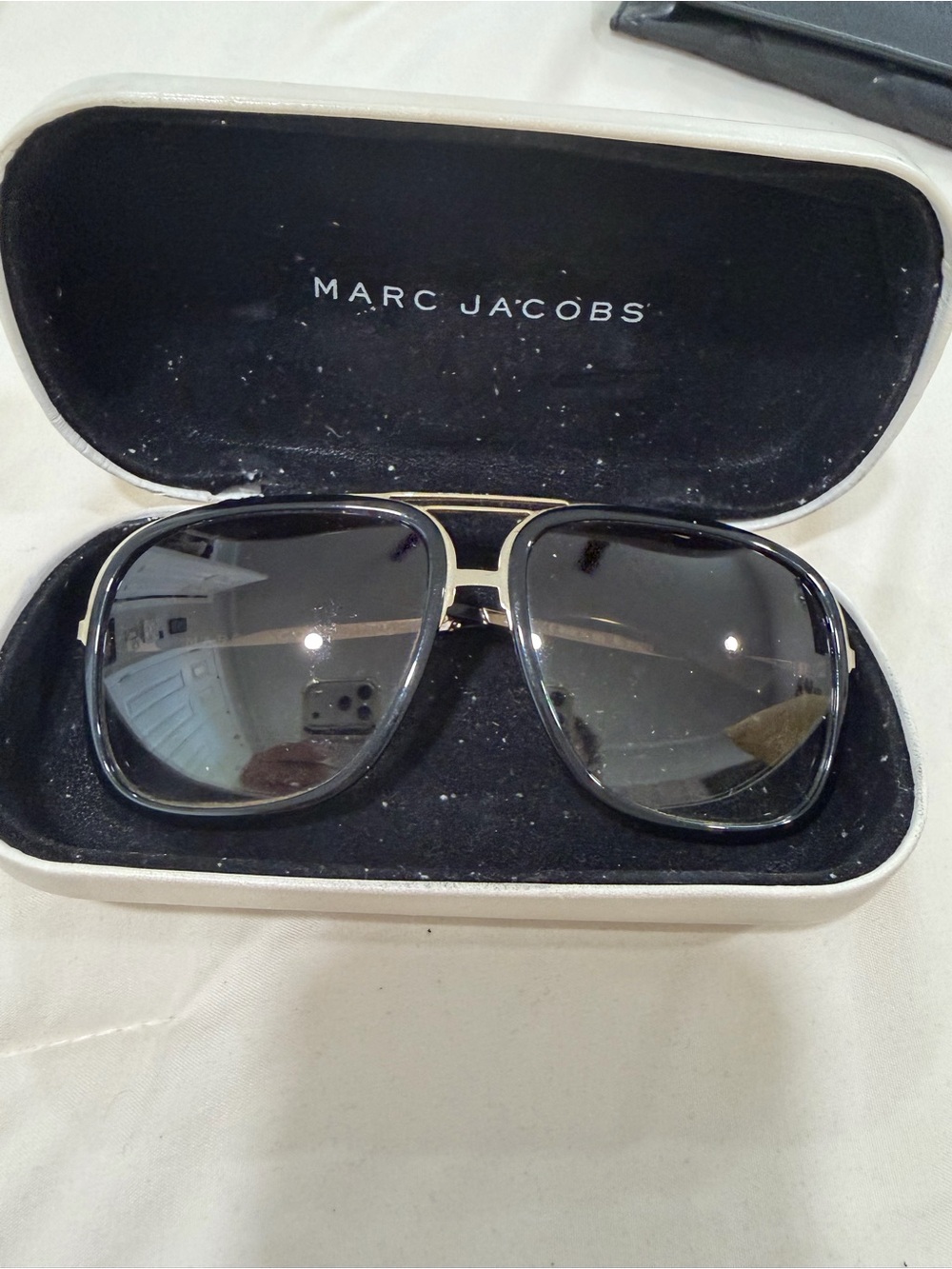 Marc Jacobs Black and Gold Oversized Aviator Sunglasses